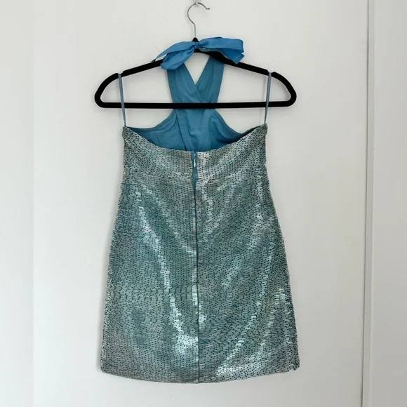 STAUD NWT Small Halter Le Sable Beaded Mini Dress in French Blue  Embellished - www.toquedesaborminas.com.br